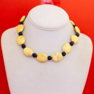 16 inch, Vintage Black & Gold Tone Oval Links Choker Necklace - F51